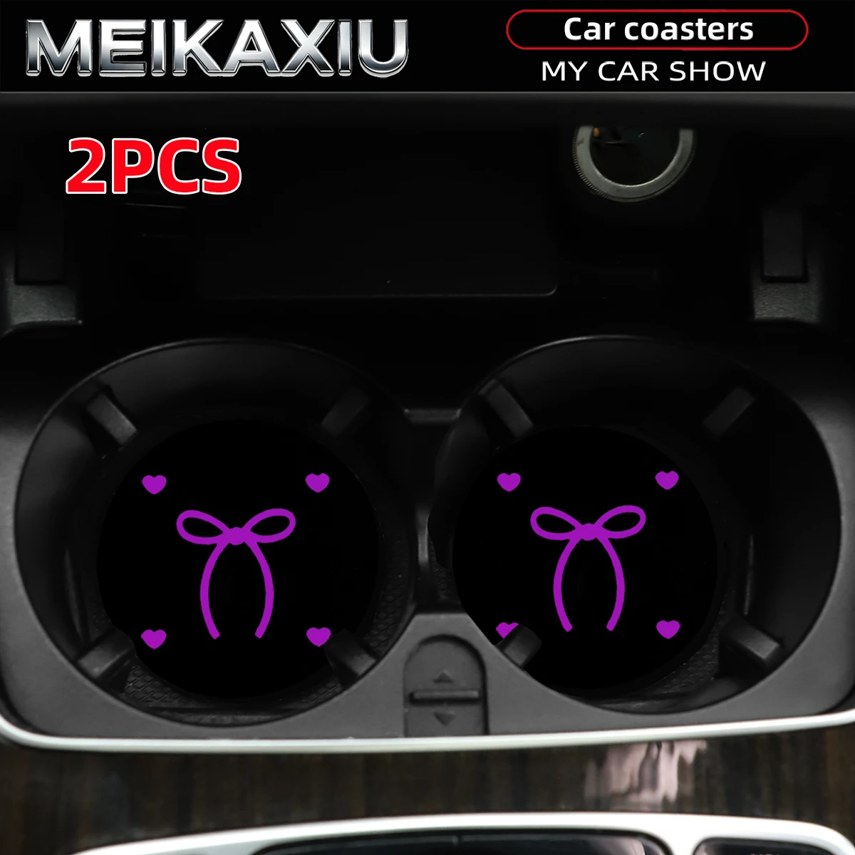 2-Pack Heart-Shaped Butterfly Knot Foam Fabric Coasters for Car Water Cups Women's Decorative Auto Accessories view 5