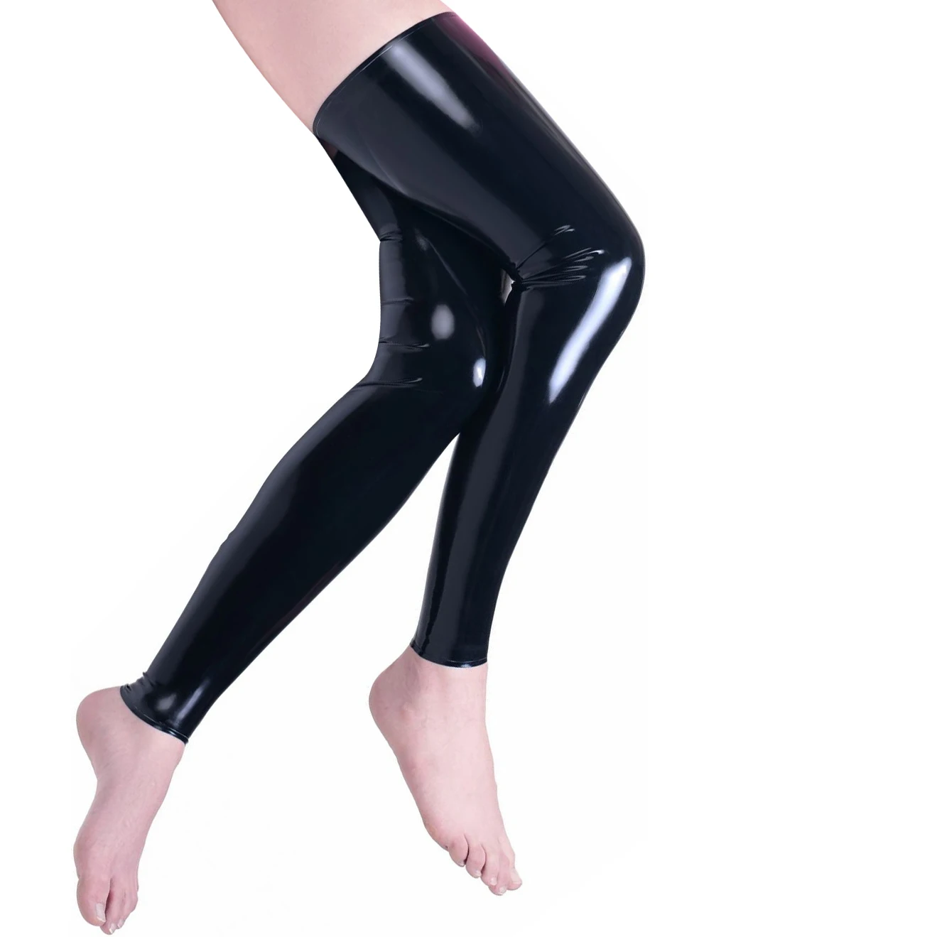 Black Sexy Long Rubber Latex Thigh High Stockings With Short Zippers At Sides Without Feet WZ-0099