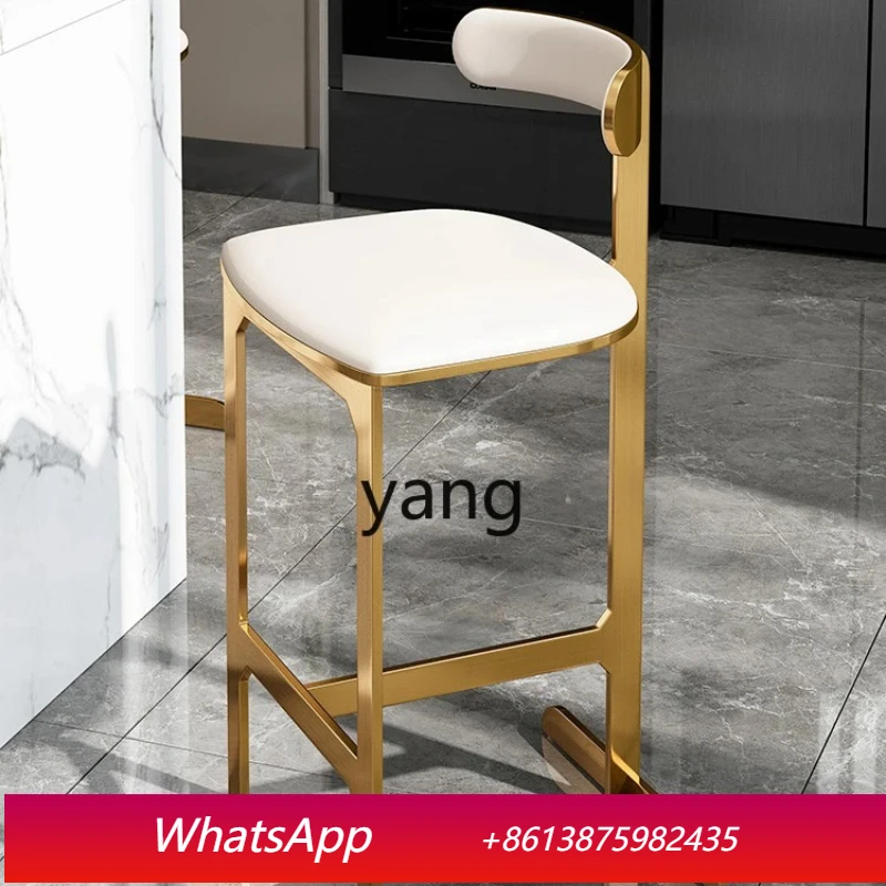 

LTT Household Stainless Steel Backrest Leather High Chair Nordic Light Luxury Classic Middle Island Table High Leg Bar Stool