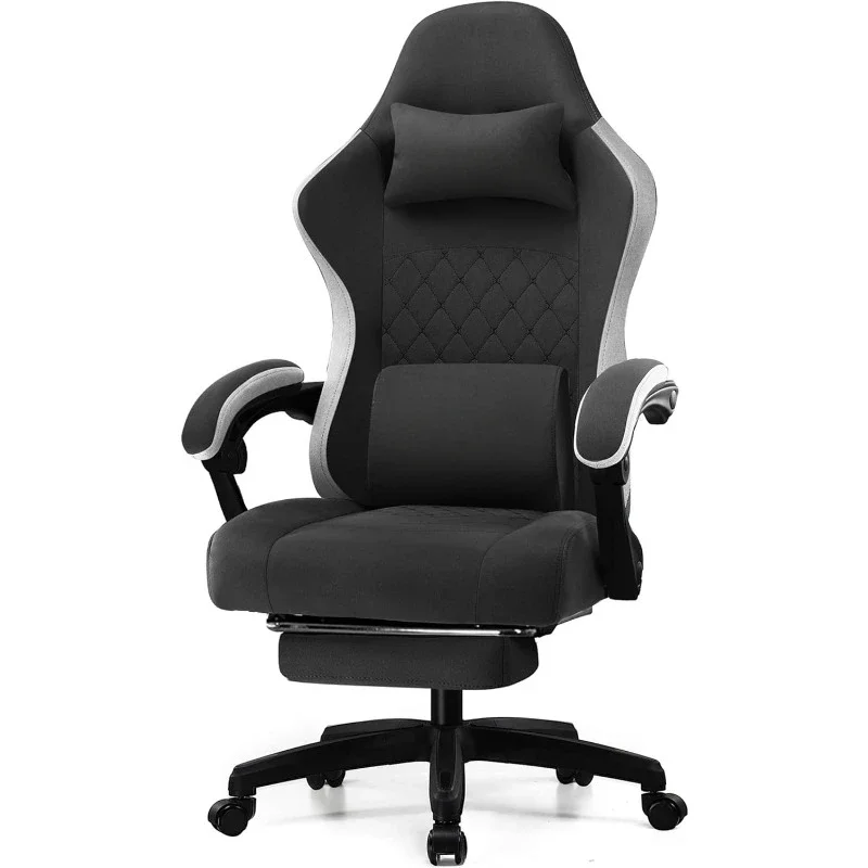 Gaming Chair, Computer Office Chair with Pocket Spring Cushion, Linkage Armrests and Footrest, High Back Ergonomic Computer