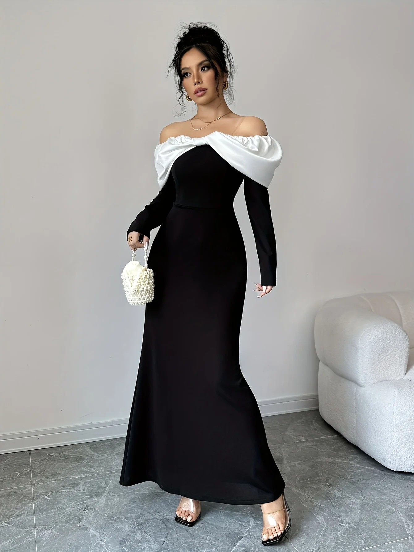 Vestido largo blanco elegante y ajustado para mujer, ideal para fiestas, banquetes nocturnos y para ir al trabajo.