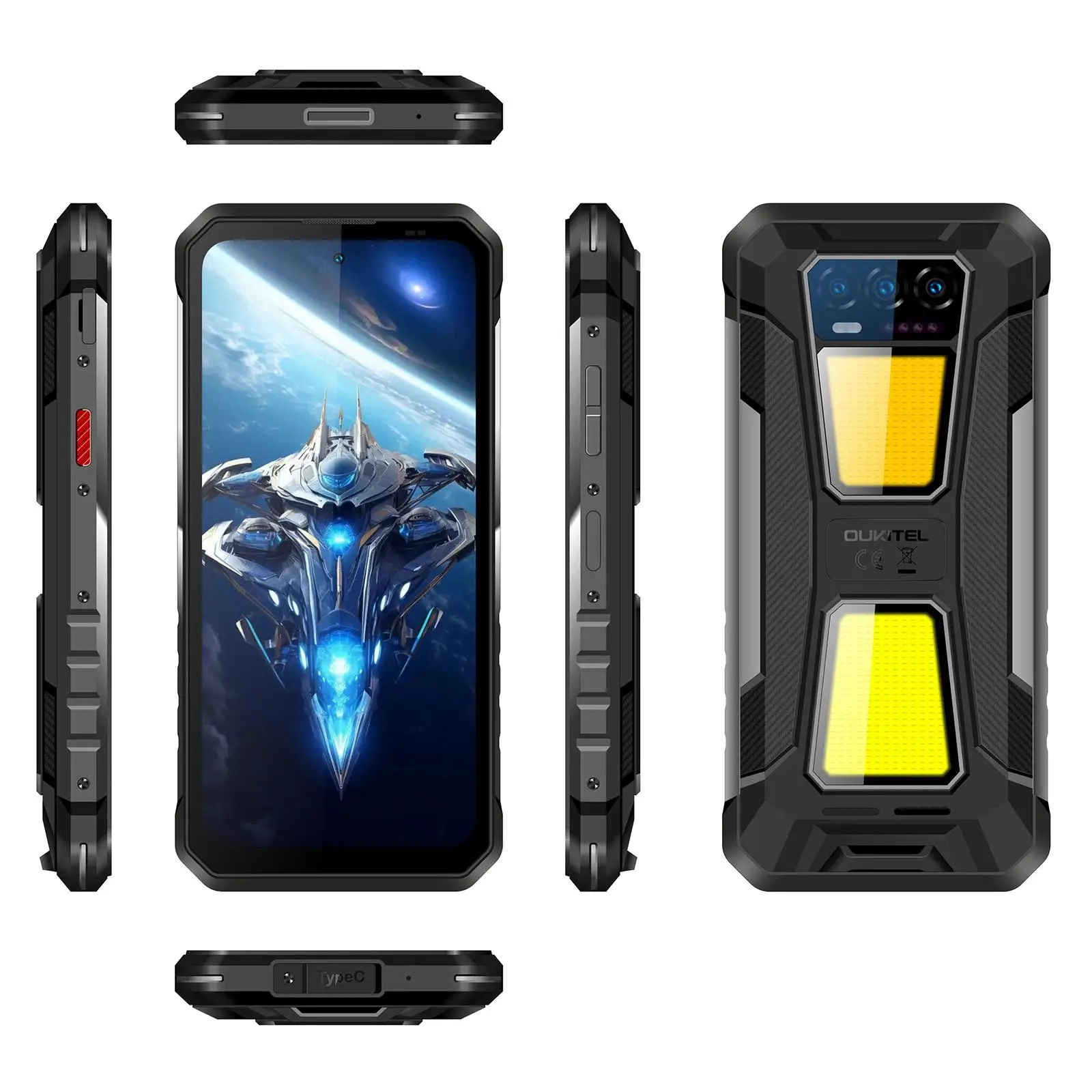 Прочный телефон OUKITEL WP58 PRO 5G, 8 ГБ + 512 ГБ, 6,7-дюймовый дисплей, 10000 мАч, 33 Вт, Android 15 NFC, мобильный телефон UMS9621S, восьмиядерная лампа для кемпинга