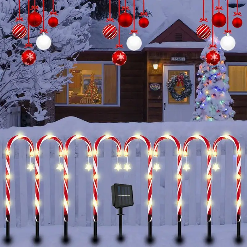 Candy Cane Christmas Lights Outdoor Pathway Markers Lights Flash End-to-End Plug In Waterproof Candy Cane Outdoor Christmas