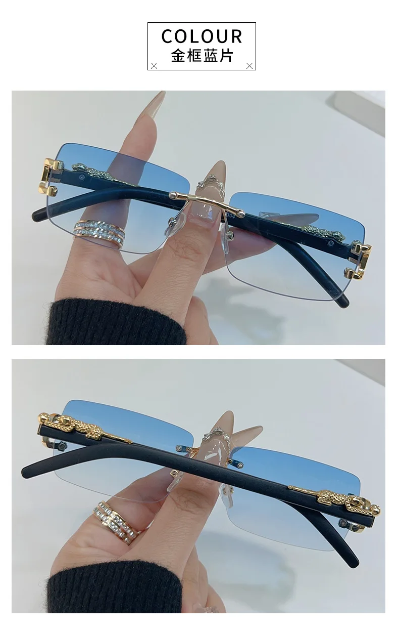 1-teilige modische Damen- und Herren-Sonnenbrille, rahmenlos, rechteckig, personalisierte Sonnenbrille für den Alltag, quadratische Vintage-Sonnenbrille – Detail 11