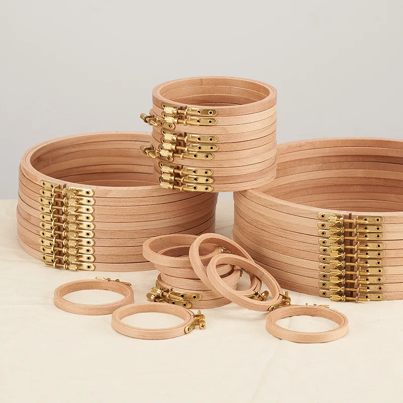 4-12inches Beech Round Wooden Embroidery Hoops Frame Set Cross Stitch Embroidery Hoop Rings Home Sewing Craft Tool