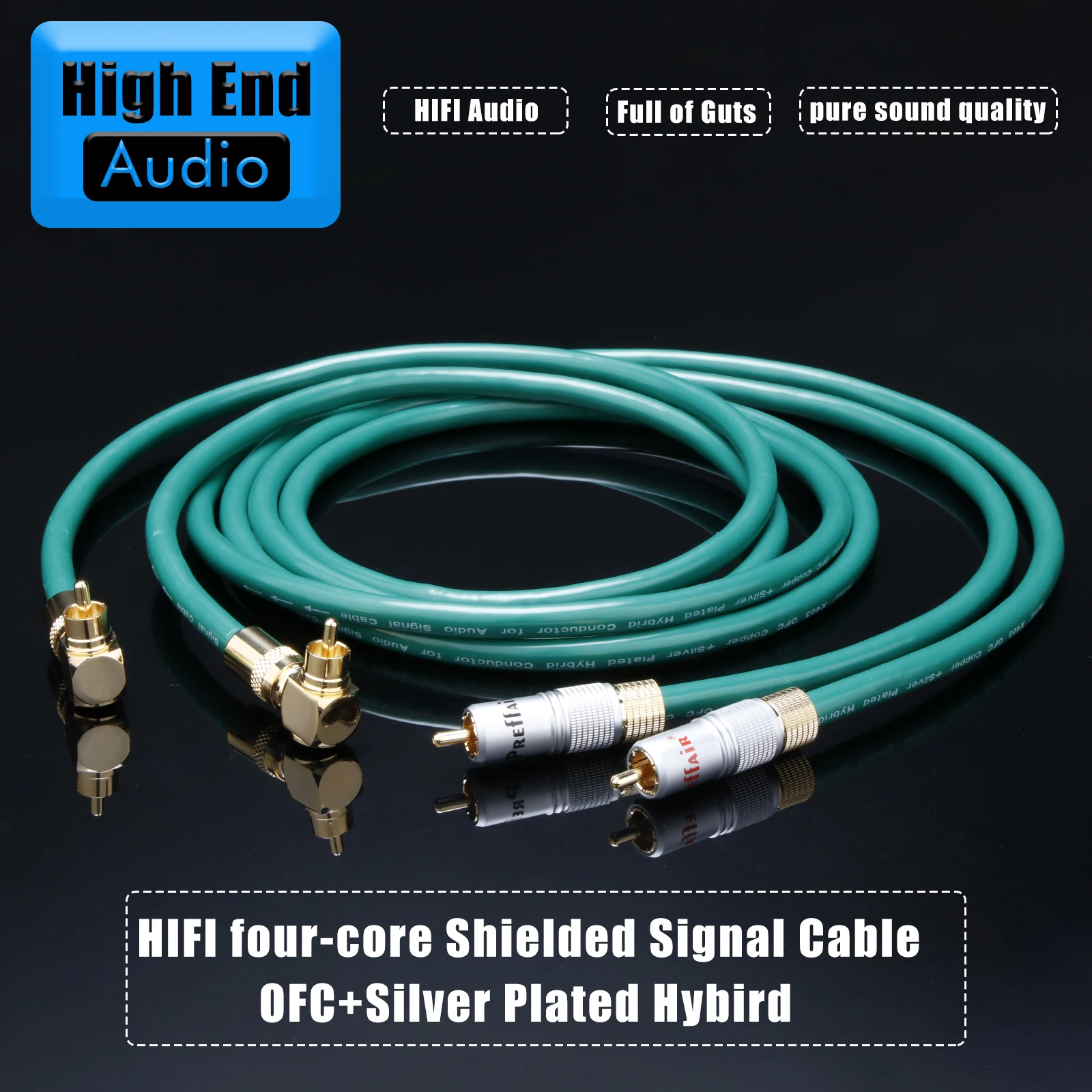 Preffair Pair OFC Copper Sliver plated 90 Degree Elbow RCA to Male Audio Cable Gold Plated Connector For CD Amplifier Mixer