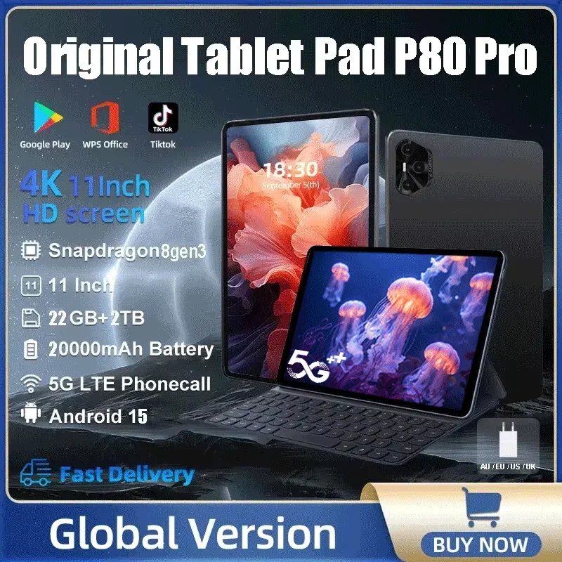 2026 NEW Global Version Pad P80 Pro Tablet PC 11 inch HD Snapdragon 8gen3 Android 15 22GB+2TB 5G Dual SIM WiFi GPS Tab PC