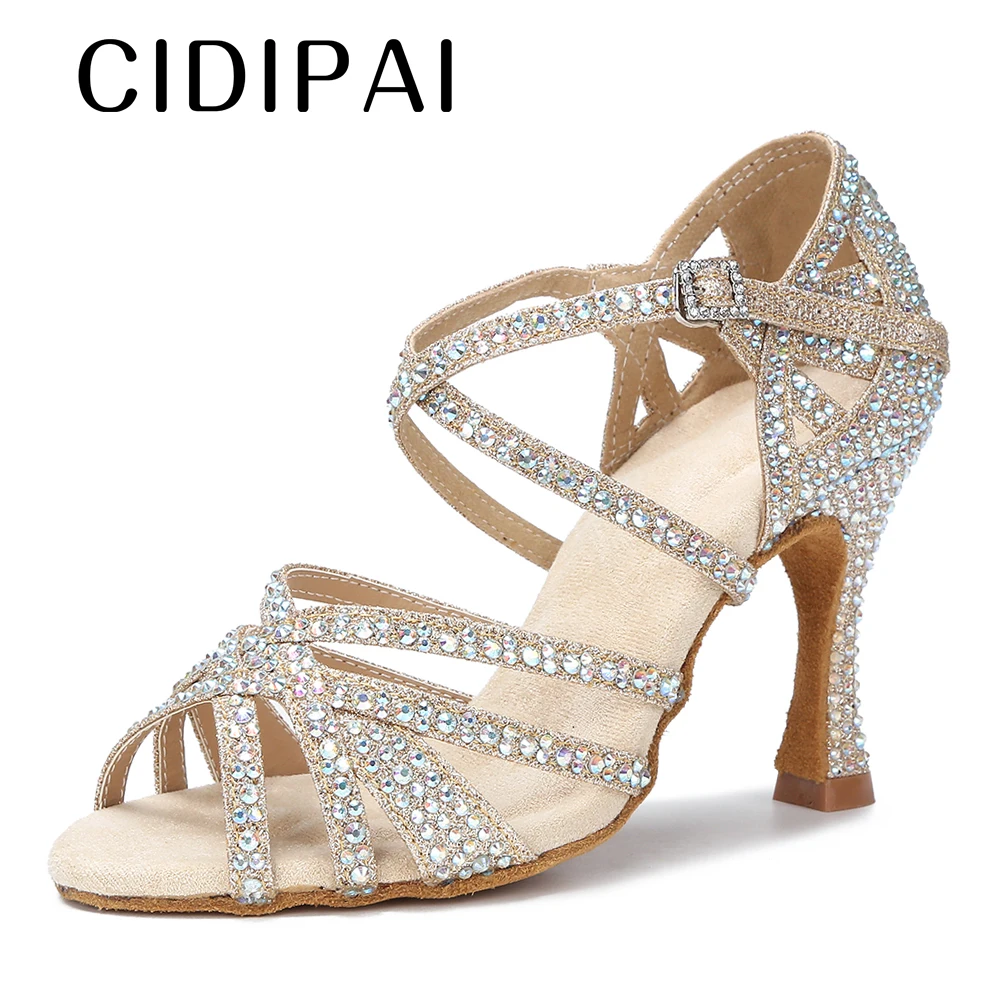 CIDIPAI Latin Dance Shoes Woman Salsa Performance Ballroom Shiny Dance Shoes Indoor Party Shoes Golden Women\'s Wedding Shoes