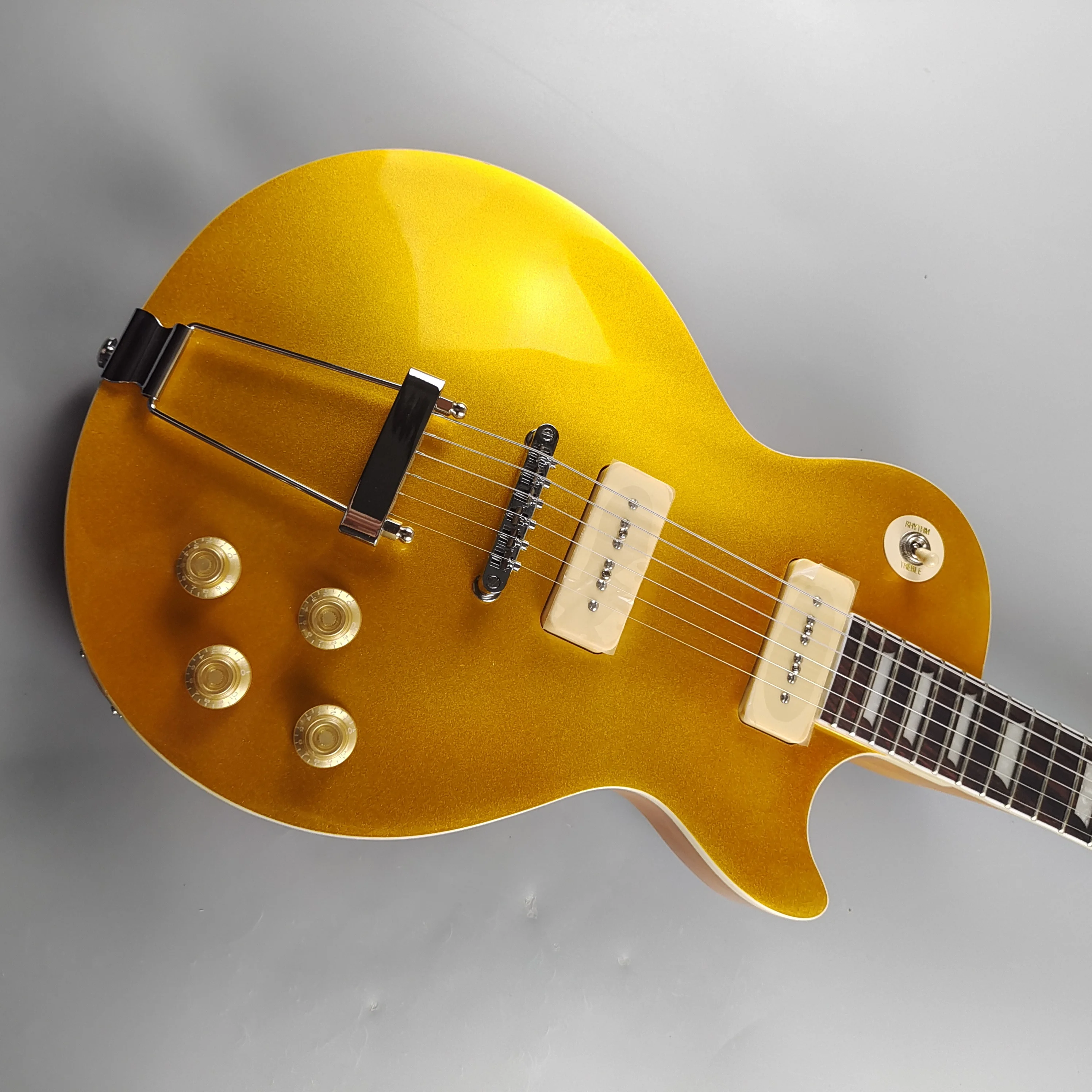 Standard electric guitar, golden top, silver flower basket pull plate, P90 pickup, in stock, lightning free shipping