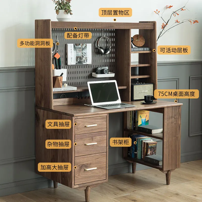 مكتب لوح بفتحة من الخشب الصلب الاسكندنافي، رف كتب متكامل لتخزين غرفة النوم المنزلية، شقة صغيرة