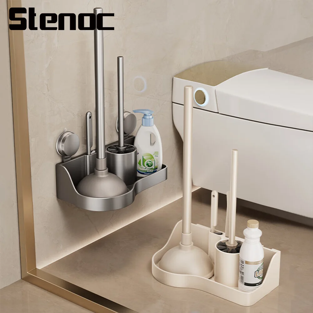 

Suction Cup Wall Mount Drainable Base Bathroom Toilet Brush Holder Cleaning Tools Vertical Toilet Brush Bathroom Accessories