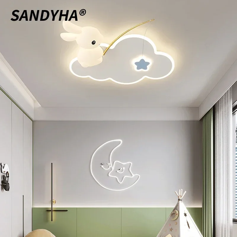 SANDYHA Kids Bedroom Modern LED Carrot Cloud Rabbit Ceiling Light Fixture Perfect for Study Decor Unique Design for Children's