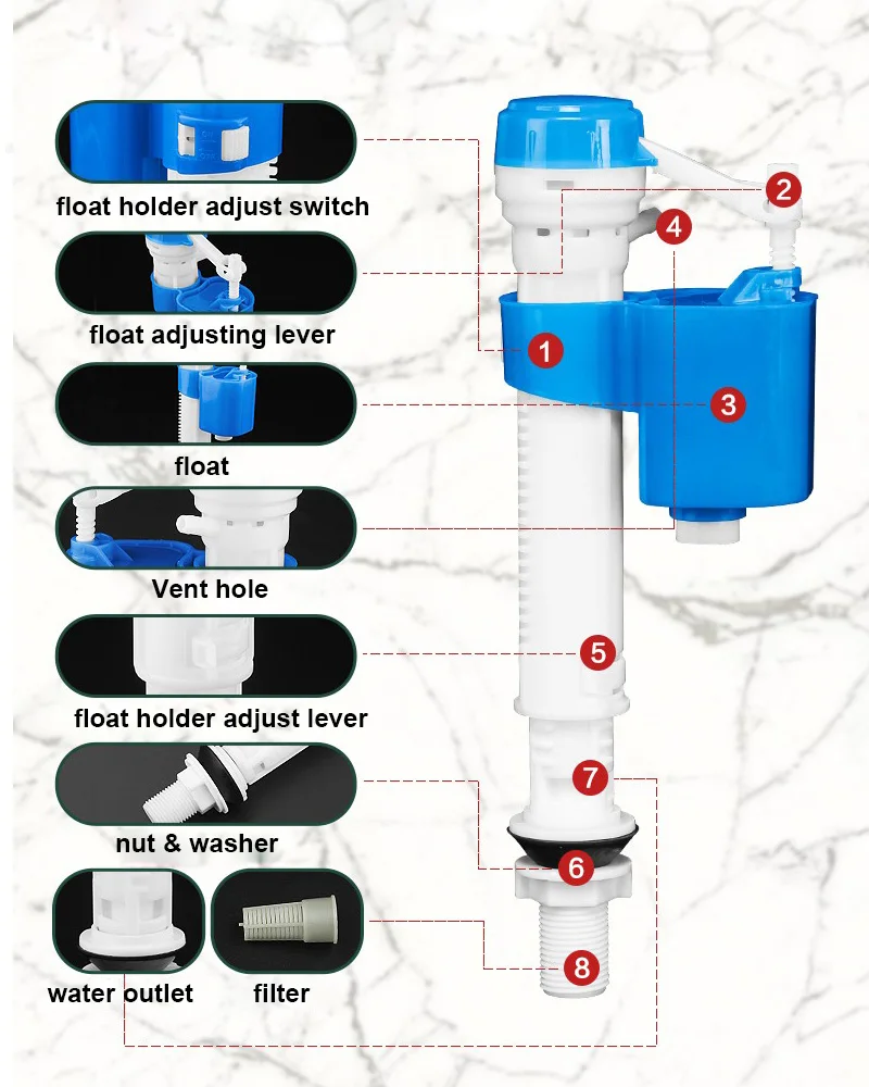 WETIPS-Juego de entrada de tanque de ahorro de agua para inodoro, herramienta de flotador ajustable al ras, ahorro de agua, accesorios para inodoro