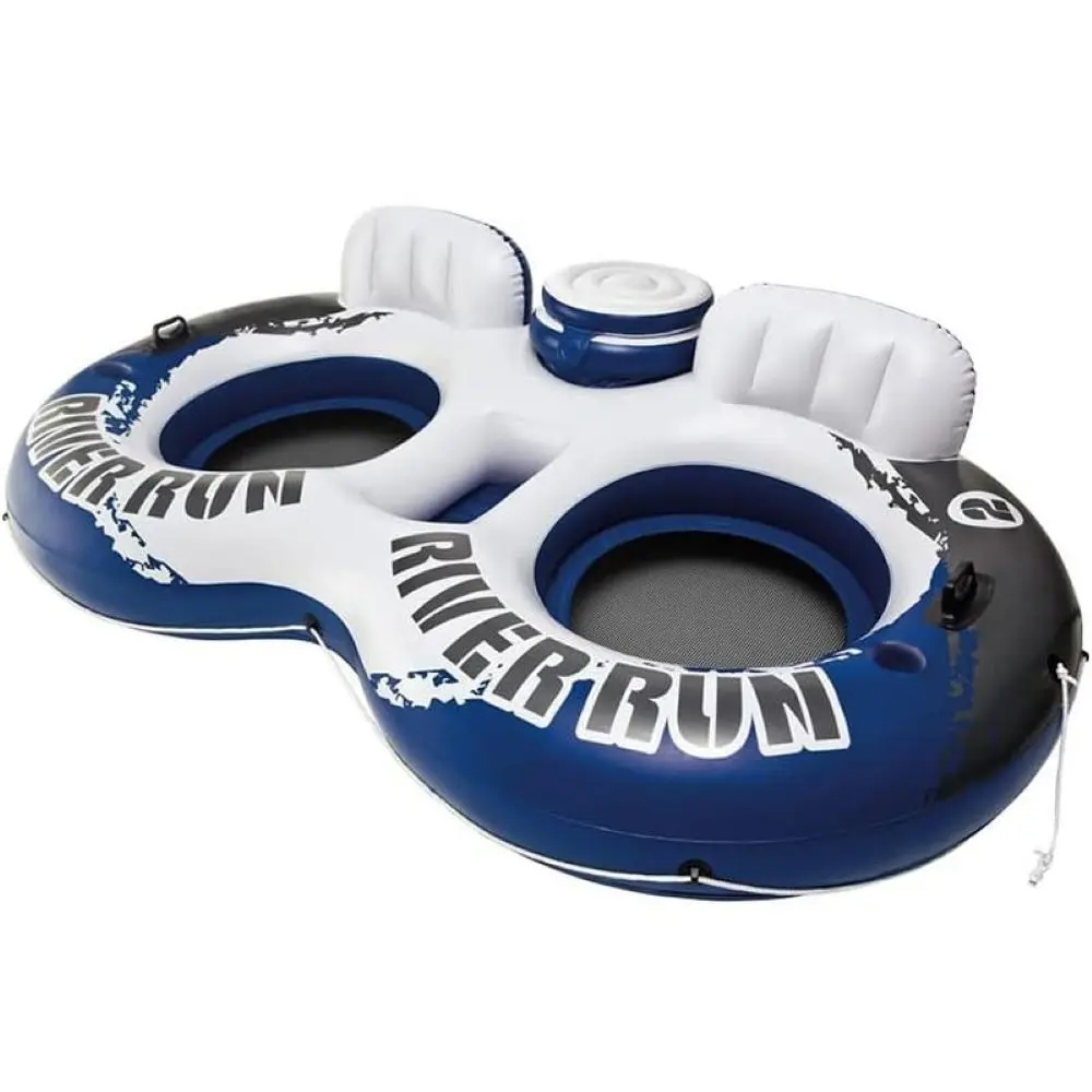 Inflatable Double Floating Mattress 243x157cm, Blue/Black/White, Water Float Raft For Pool Lake Sea