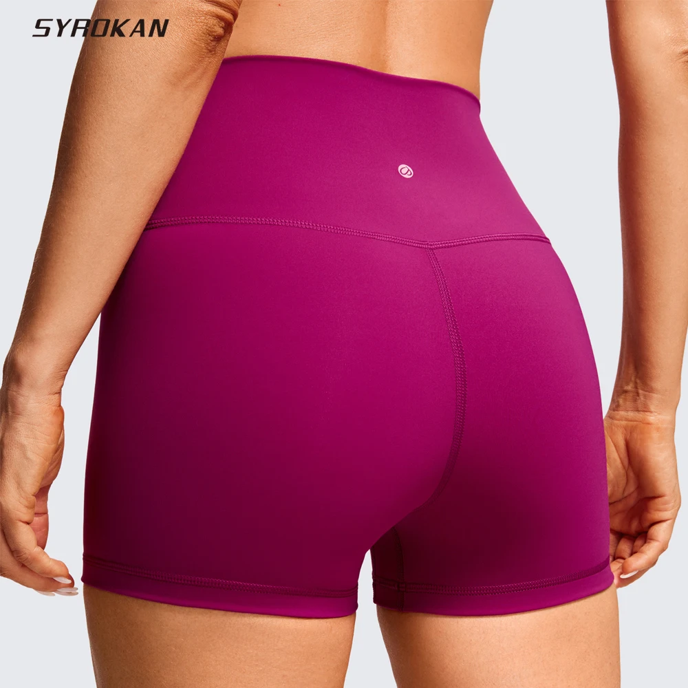 SYROKAN Women Short Leggings Naked Feeling Biker Shorts High Waisted Yoga Workout Gym Running Volleyball Shorts Summer 3Inches