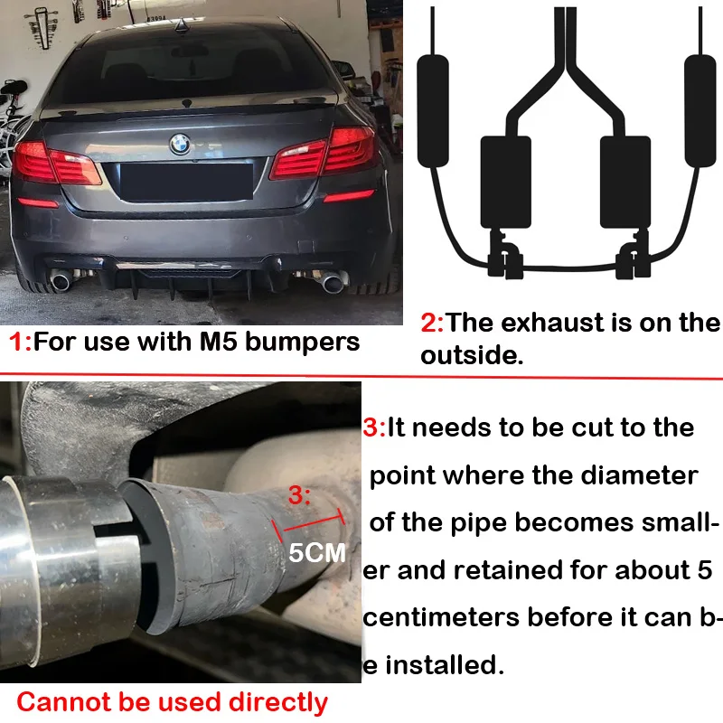 1 para końcówek rury wydechowej do BMW 535i 535d F10 F11 F18 Upgrade M5 Zderzak Quad Tailpipe Tłumik ze stali nierdzewnej Układ wydechowy