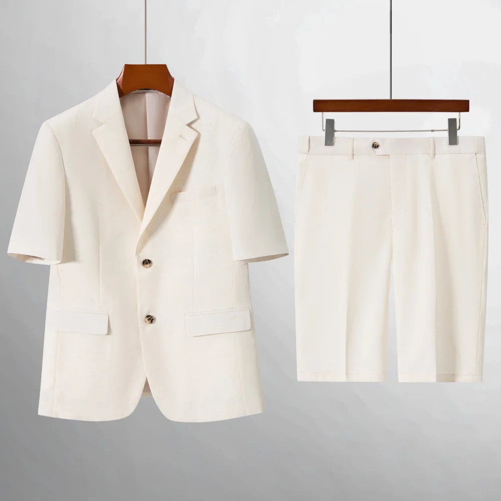 

Новый весенне-летний комплект: льняной дышащий костюм с коротким рукавом и шортами для пляжа, отдыха и вечеринок