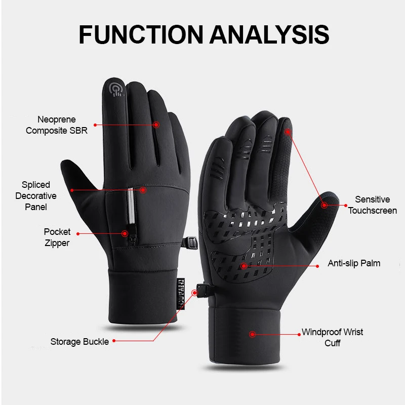 Cycling Winter Touchscreen Gloves Thermal Motorcycle Ski Outdoor Zipper Pocket Water Repellent Non-slip Unisex Driving Gloves