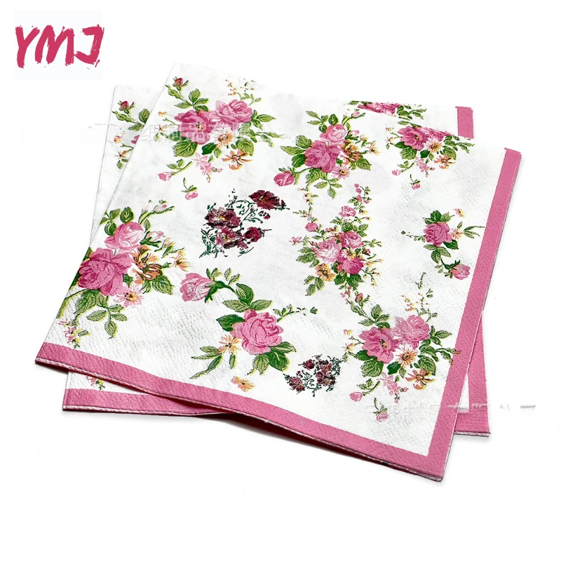 Servilletas de madera pura desechables para Decoración, con diseño Floral de 2 capas Mantel Individual, rosa, Pastel, Hotel, restaurante, cafetería, 20 piezas