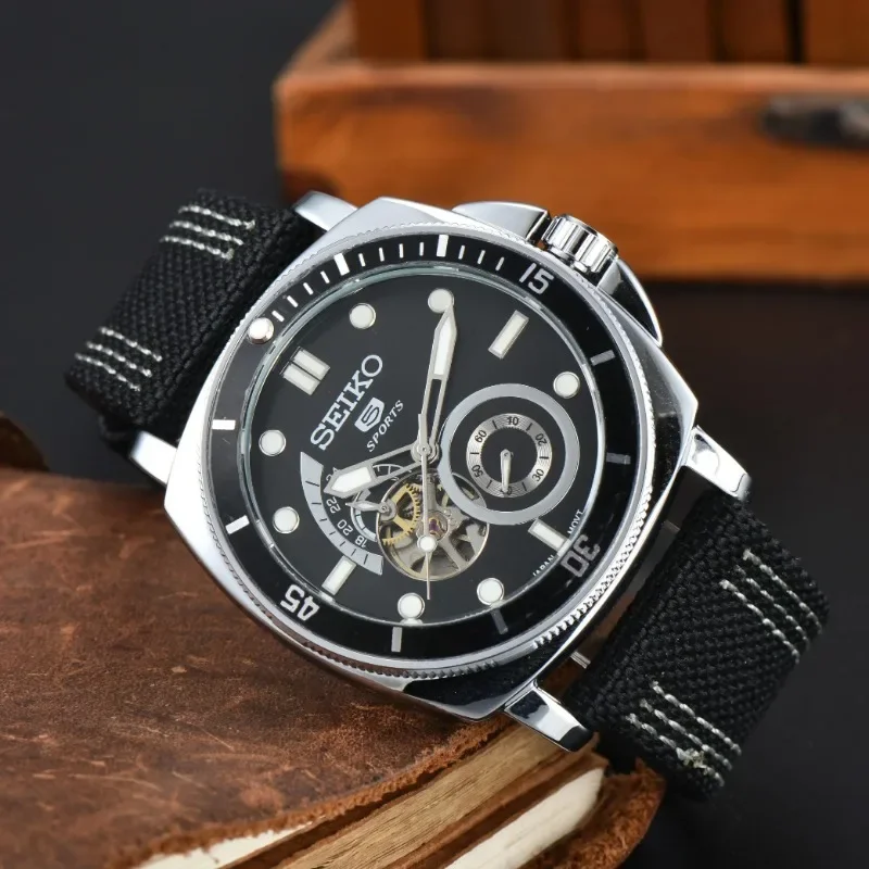 Original SEIKO 5 Mechanical Automatic Watch Men\'s Canvas Strap Large Diameter Disc Watches Fashion High End Sports Wristwatches