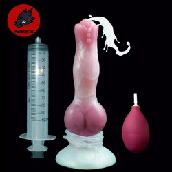 NNSX Squirt Big Knot Dog Dildo with Suction Cup Rosy Soft Large Ejaculation Animal Penis Artificial Dick Toy for Adult Sex Game