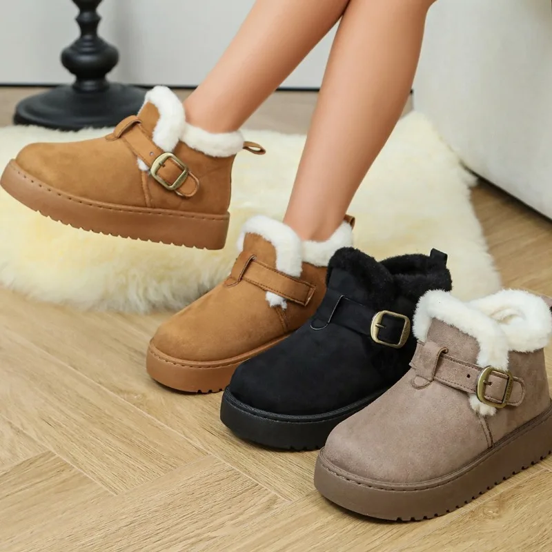 Women's Solid Color Vintage Comfortable Thick Sole Mid Heel Snow Boots Winter New Women Keep Warm Fashion Anti Slip Snow Boot