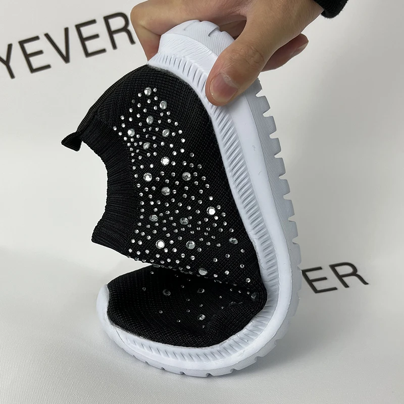 Lucyever Fashion Crystal Platform Sneakers Women 2024 Plus Size Breathable Mesh Flats Woman Comfy Slip On Non-Slip Running Shoes