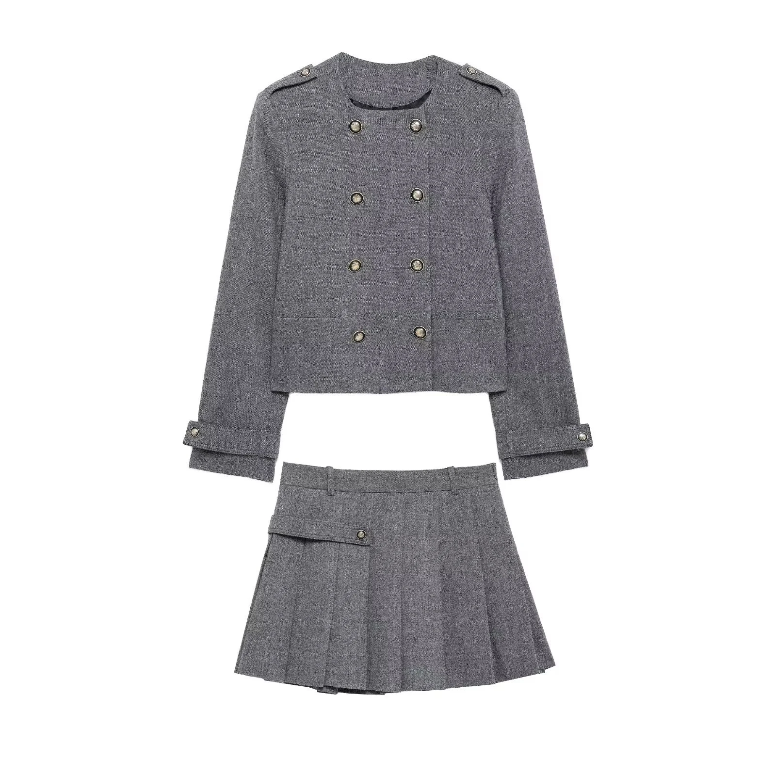 Tangada 2024 Kadın Gri Pileli Etek Fermuar Yüksek Bel Bayanlar Şık Etek BE0477