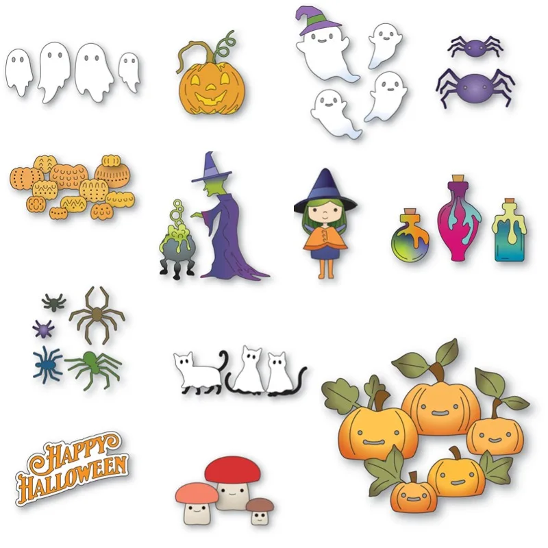 Troquel de corte de Metal para Halloween, plantilla de sellos de silicona, papel de álbum de recortes Diy, fantasmas, calabazas, arañas, botellas de poción, bruja