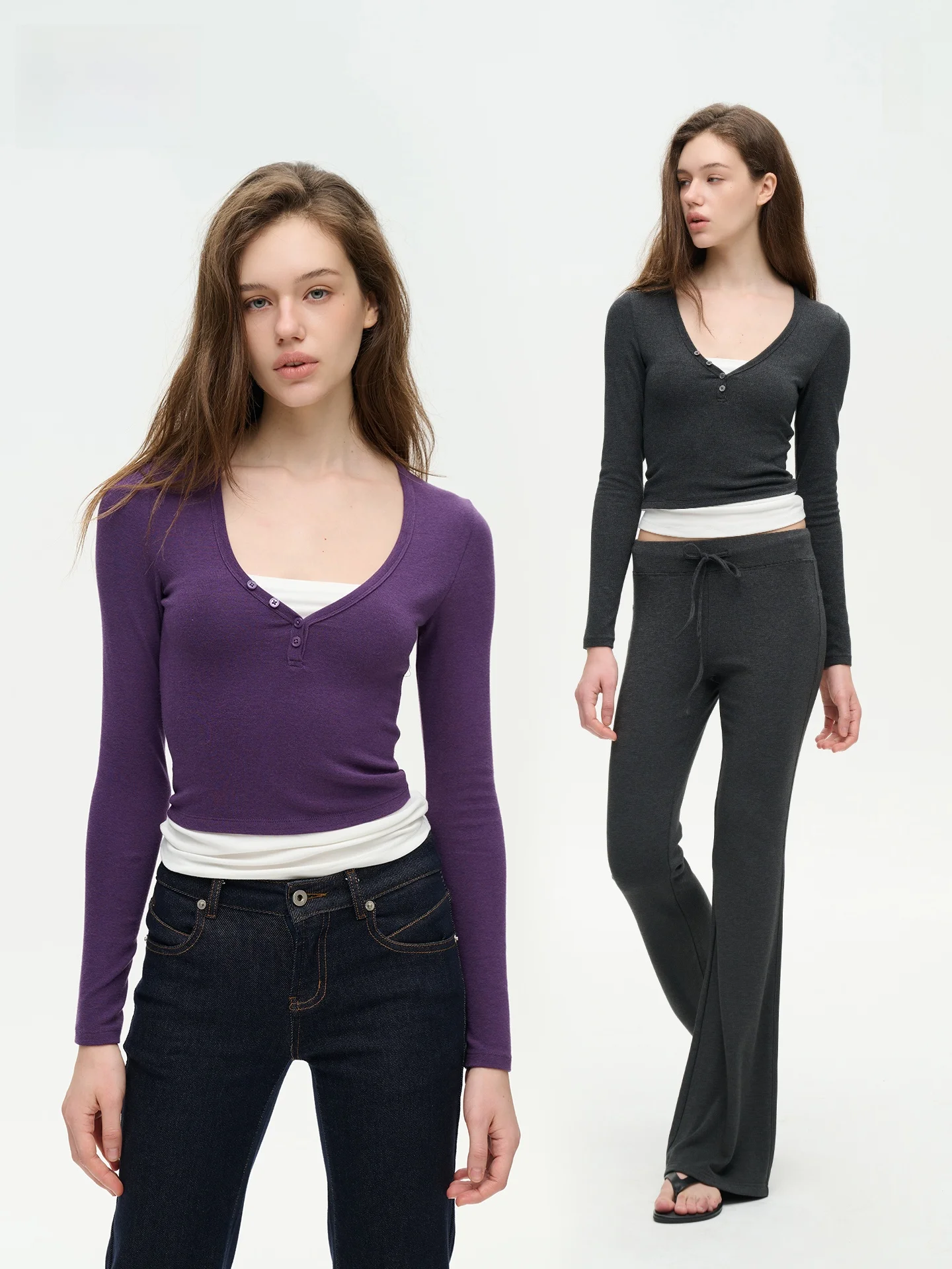 

LeiYu Labs Color Blo Long Sve V-Ne Base irt Женский зимний облегающий топ Street Sle Цвет трикотажной ткани