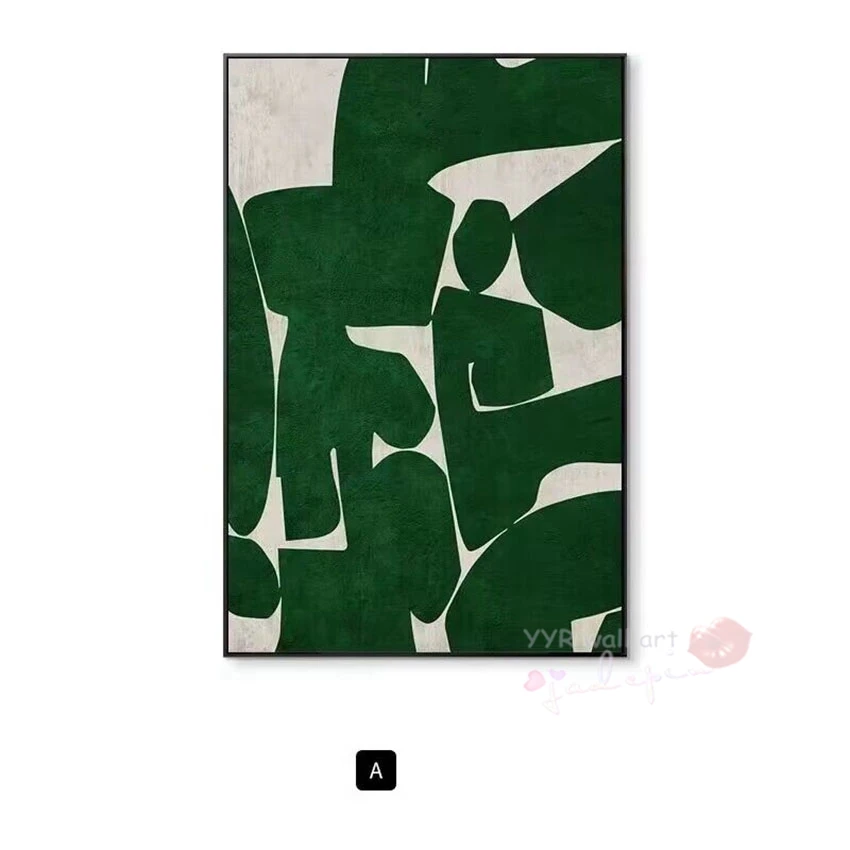 Nordic Abstract Ink Green And White Art Collage Pure Handmade Oil Painting Home Decoration For Bedroom Dining Room  Living Room