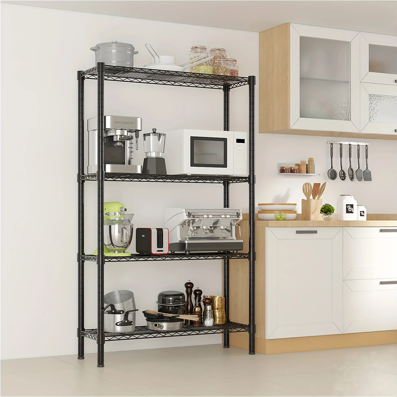 

5/4 Shelf Wire Shelving Unit, Sturdy Metal Storage Rack for Garage And Kitchen, Dimensions: 35"L X 14"W X 71/55"H in Black, Standing Shelf, Standing Shelf