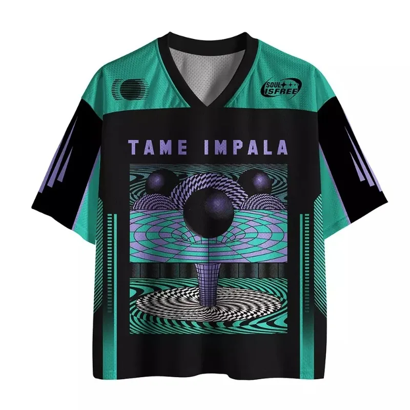 Psychedelic Rock Band Visual Illusion Geometry Football Suit Black and White Spiral Black Hole Full Print T-shirt Couple Top