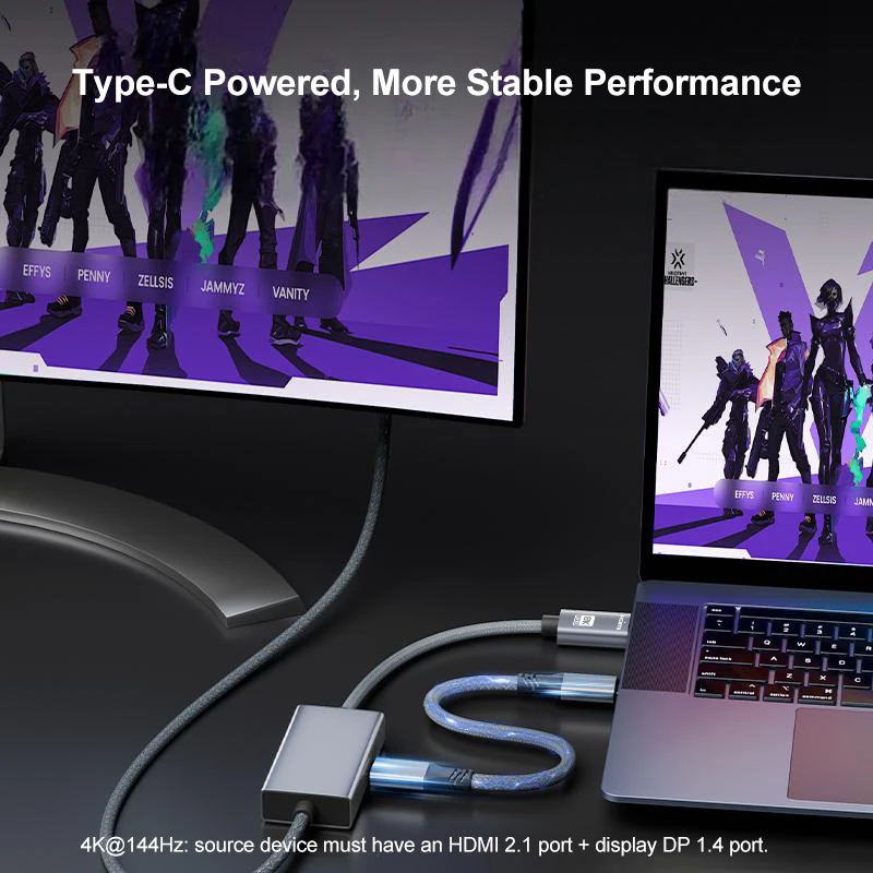 HDMI to DisplayPort 1.4 Cable Unidirectional 8K30Hz HDMI Source to Display Port Display 4K144Hz 2K240Hz for Monitor PS5 Xbox