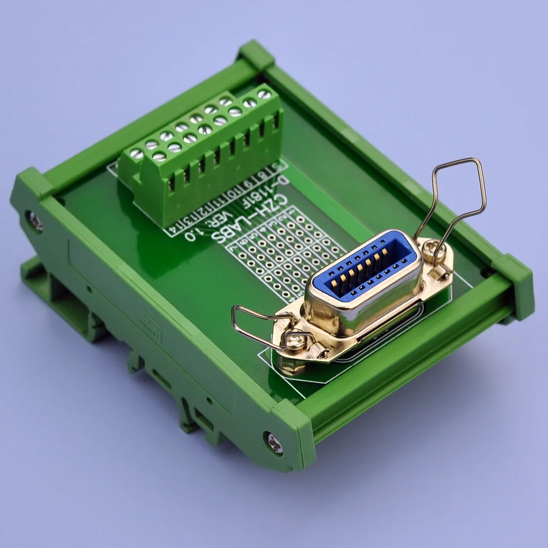 

CZH-LABS DIN Rail Mount 14-Pin 0.085" Centronics Female Ribbon Connector Interface Module, Screw Terminal Block Breakout Board.