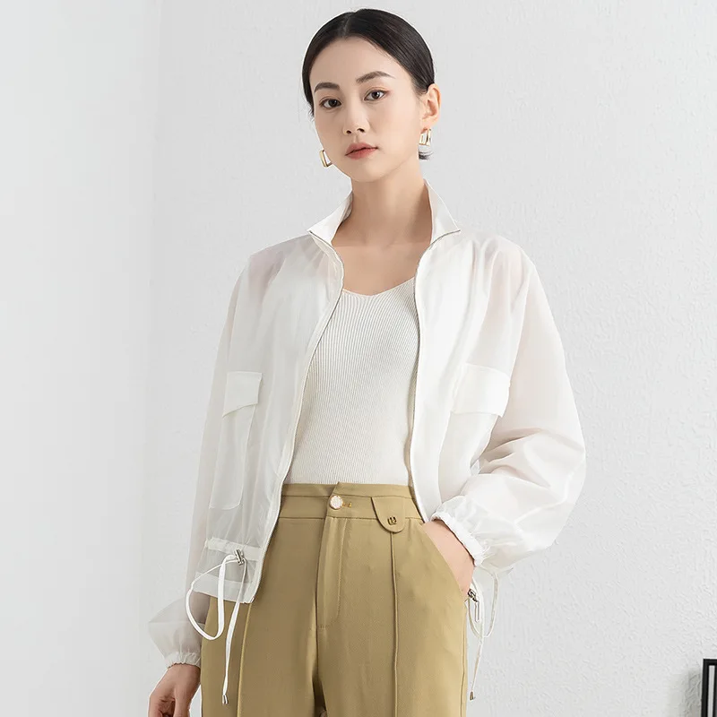 

Casual Dstring Stand Collar Jaet Loose Fit ort Top for Women Summer New Sle Commute Slimming Outerwear irt