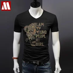 2024 Bright Rhinestone Tiger Tshirt Mens Fashion Clothing Streetwear Short Sleeve O Neck Cotton Summer T shirts Camisetas Hombre