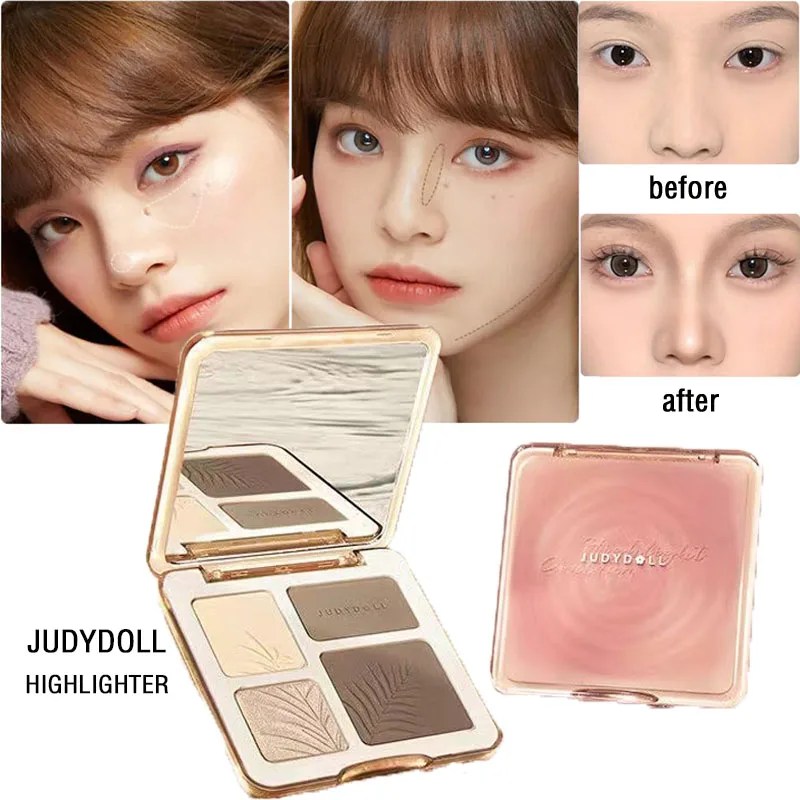 1Pcs Judydoll Facial Highlighter Makeup Palette Face Matte Shadow Lasting Glow Brighten Contour Shimmer Powder 3D Nose Makeup