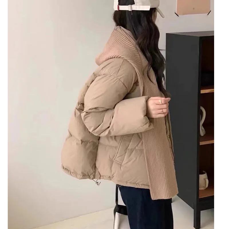 Winter New Knit Shawl Hooded Cotton Jacket Women's Short Parka Winter Warm Coat Thick Solid Puffer Jacket Design Clothing Trendy