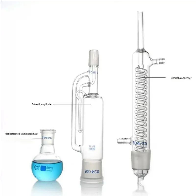 60/150ml/250ml/500ml Lab Glass Soxhlet Extractor Condenser and Extractor Body with Coiled/bulbed,Lab Glassware Kit