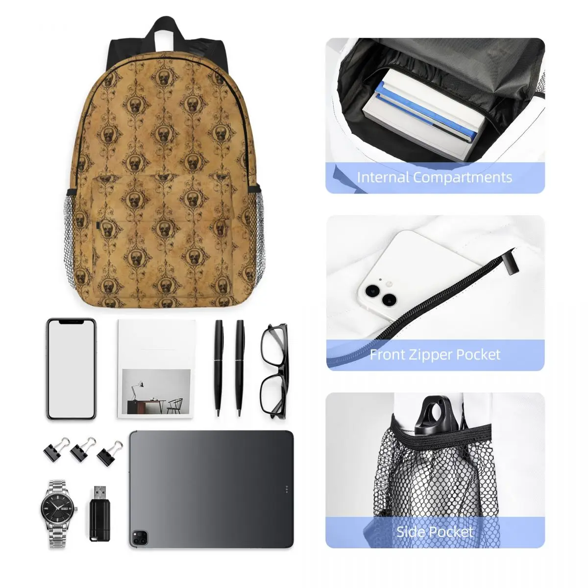 حقيبة ظهر Steampunk Skull رائجة البيع Daypack سعة كبيرة للأولاد والبنات حقيبة كتب حقائب كتف للرجال والنساء والأطفال حقيبة مدرسية