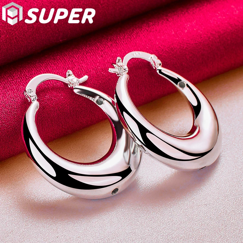 

925 Sterling Silver U Smooth Circle Hoop Earring For Woman Party Gift Fashion Charm Wedding Engagement Jewelry