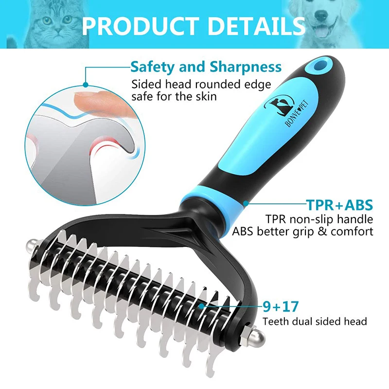 Double Sides Widened Pet Hair Remover Combs for Dogs, Hair Knot Tool, Grooming and Care Accessories