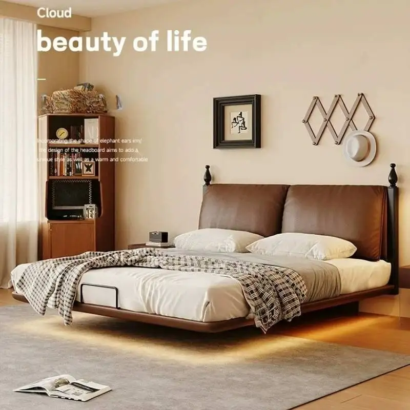 European Brown Double Bed Elegant Nordic Wooden Lounge Princess Double Bed 180x200 Modern Luxury Cama Matrimonial Furniture Home