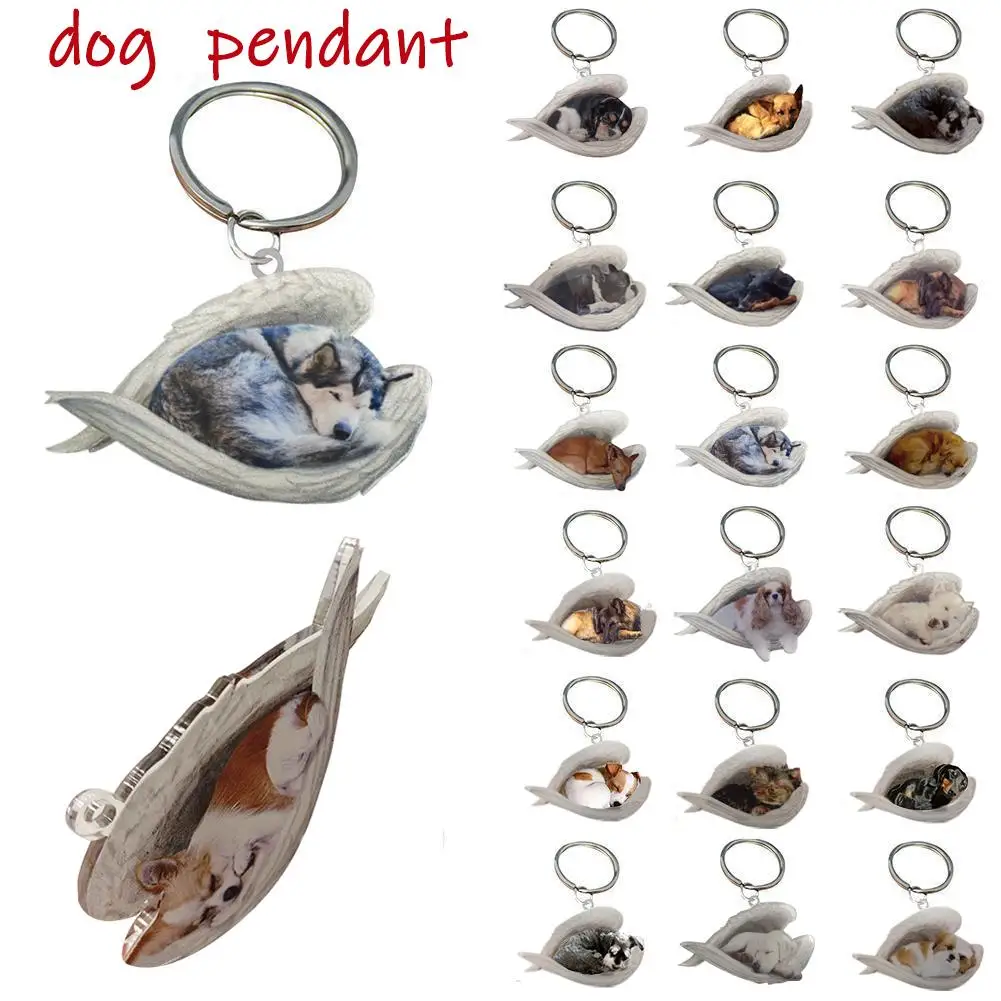 1PC Sleeping Angel Dogs Hung Ornament Keychain Interior Rear View Mirror Decor Cute Funny Home Door Head Ornament Gifts 2022