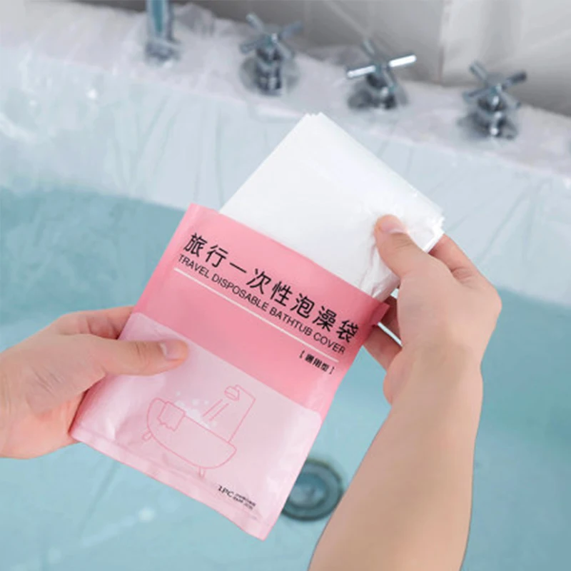new arrival disposable travel bathtub cover bag portable thickened plastic bath bucket film bag with sticker cleanliness