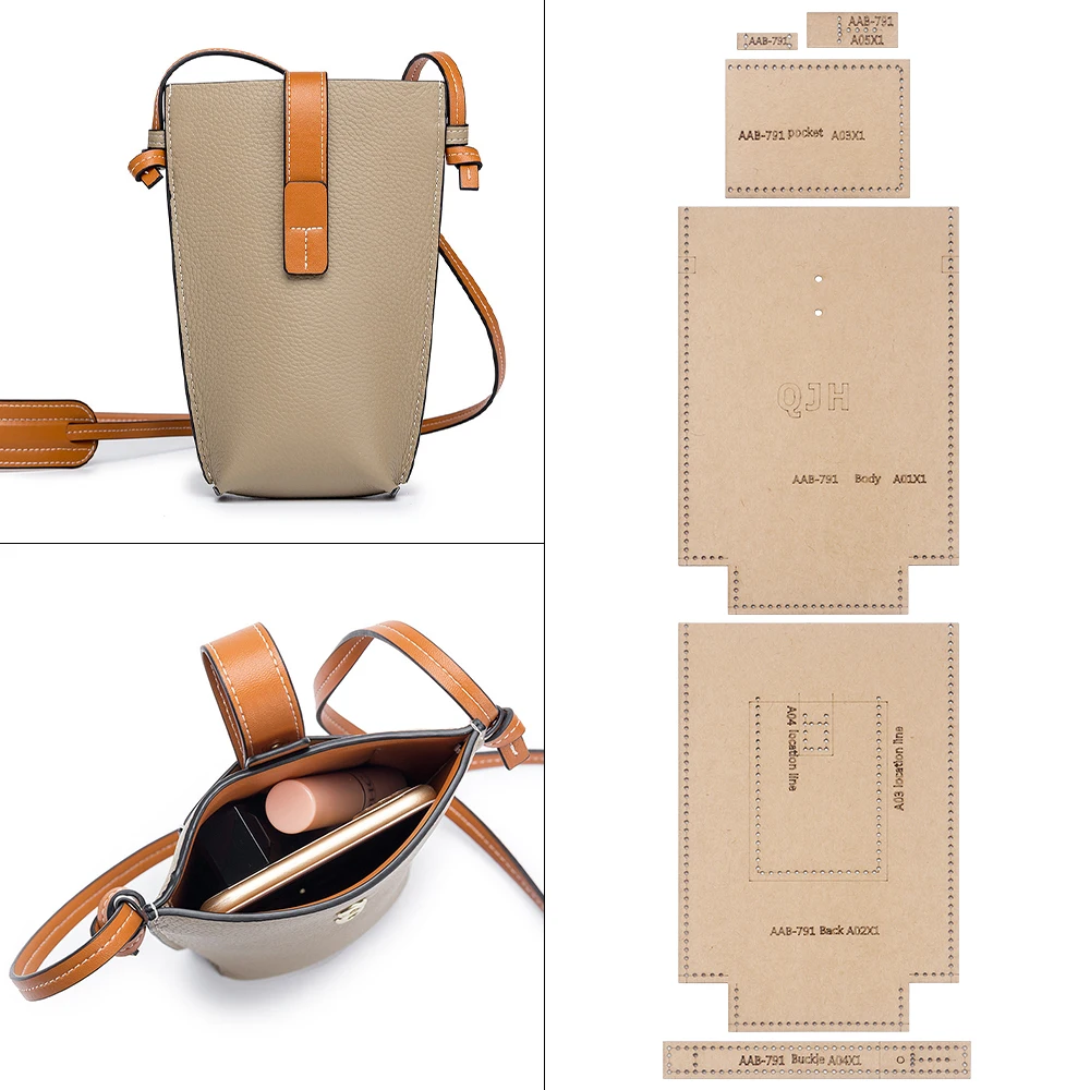1 Set DIY Lederhandwerk Muster-Zeichenvorlage, Kraftpapier-Designmuster für die Herstellung von Leder-Mini-Retro-Vertikal-Umhängetaschen