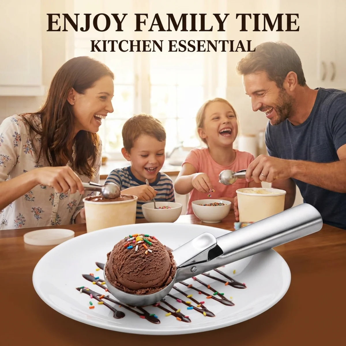 1-Second Ice Cream Scoop! Elastic Type with Easy Release–Perfect Round Balls Every Time. Multifunctional for Fruit&Ice Cream