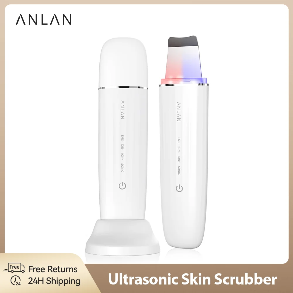 ANLAN Ultrasonic Skin Scrubber Peeling Facial Ultrasonic EMS Facial Lifting Red Blue Skin Care Pore Deep Cleansing Machine IPX7