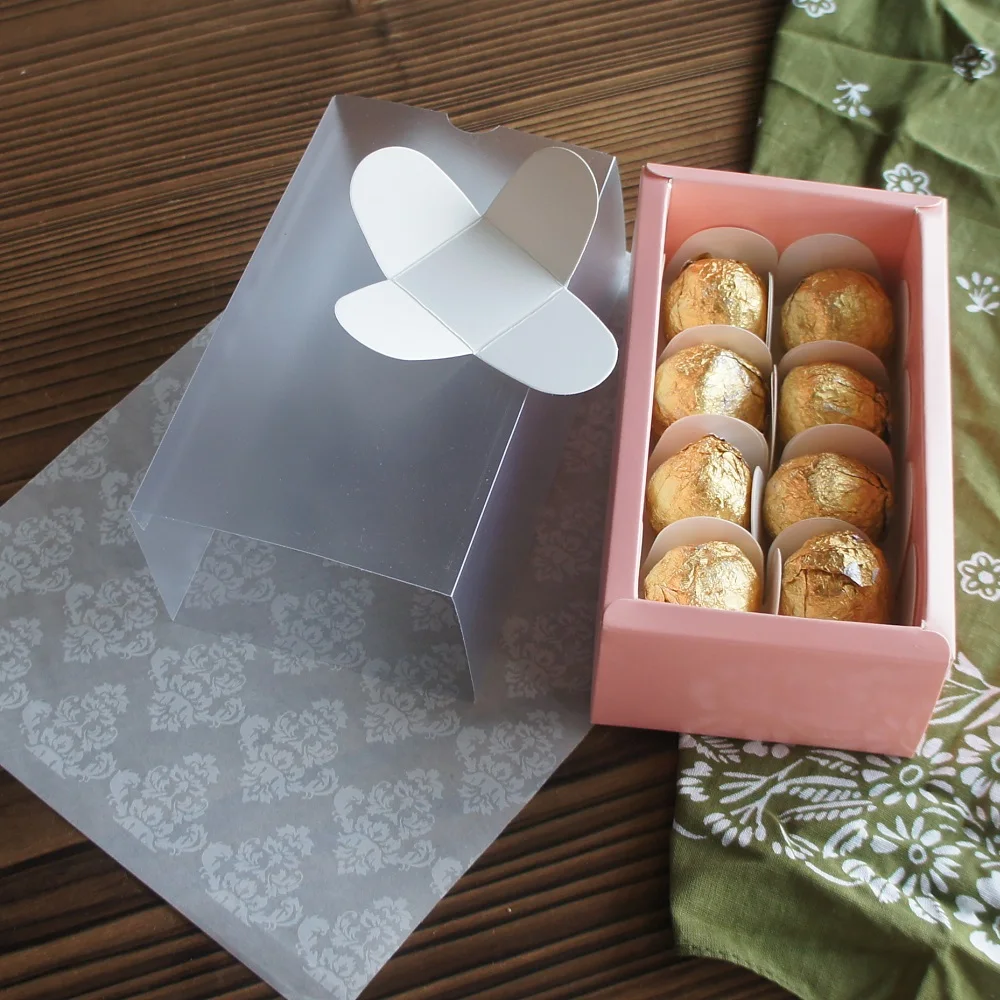 10set 14*7*5cm Pink Paper Box with Window As Chocolate Candy DIY Wedding Birthday Holiday Handmade Gift Packing Box